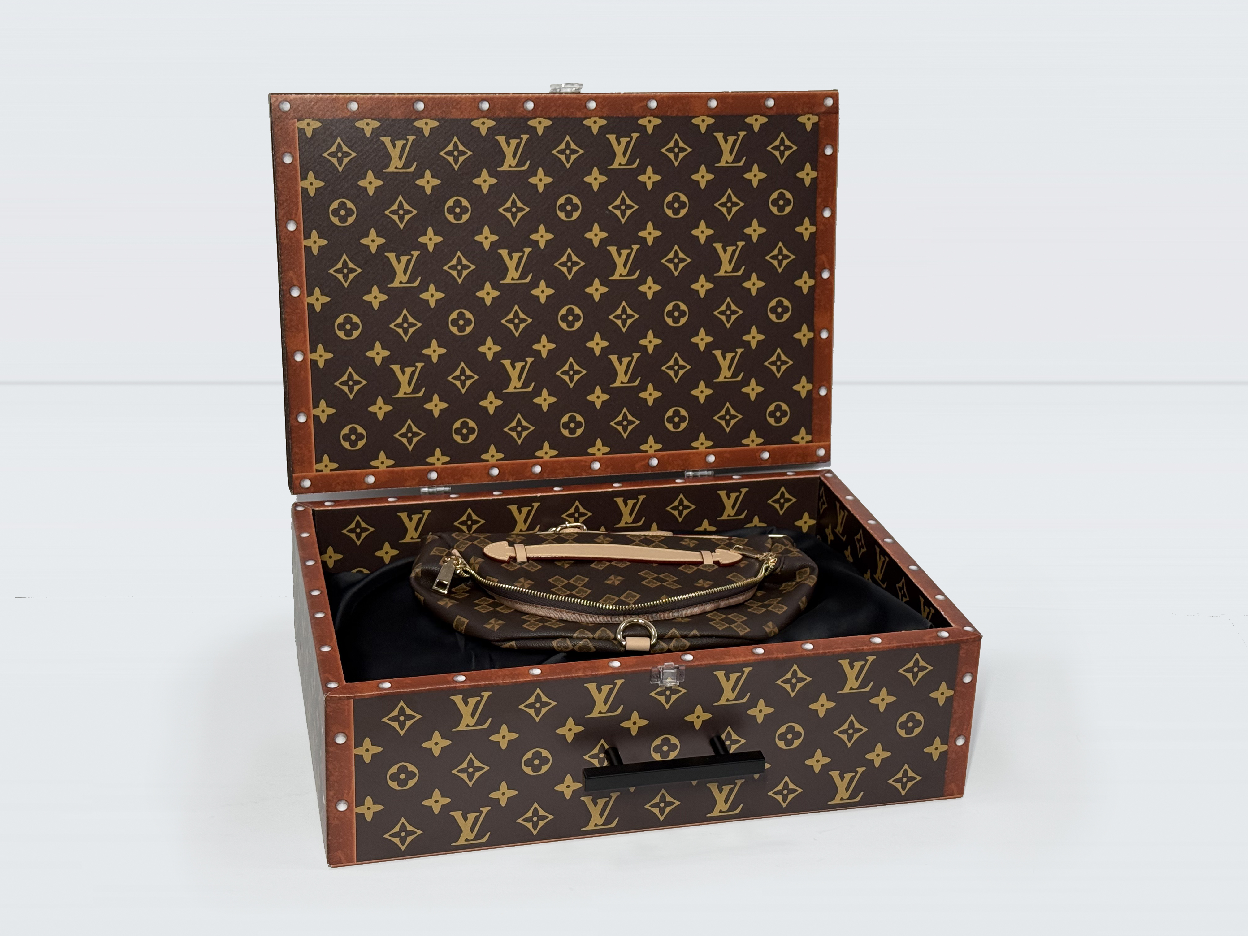 Opened suitcase-style box example